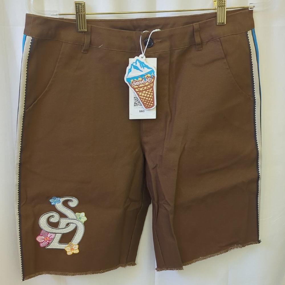 SnowDay Brown Embroidered Men's Shorts Size Small New With Tags